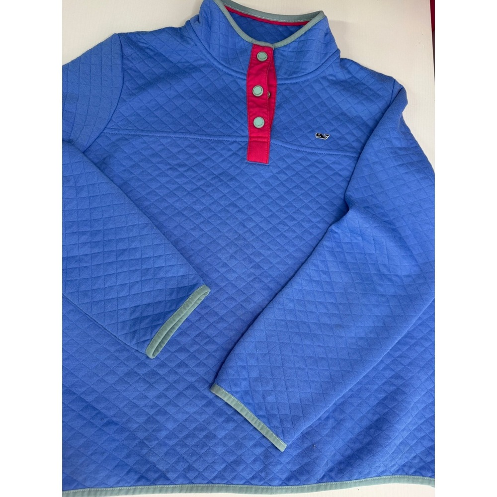 Women's Vineyard Vines Quilted Pullover Shirt Blue Pink Snap Mock Neck Size XL - Picture 5 of 9